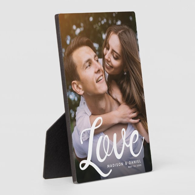 Plaque Photo LOVE Moderne Calligraphie Valentines Photo Keepsak (Côté)