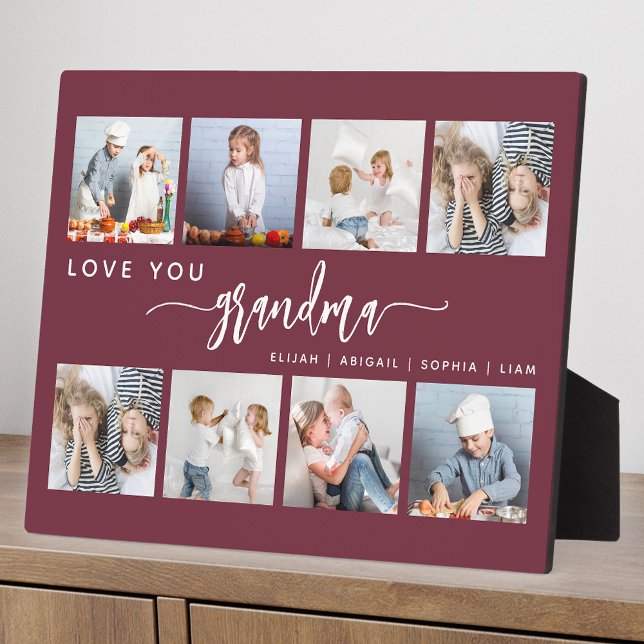 Plaque Photo Love You Grandma 8 Photo Collage Burgundy (Créateur téléchargé)