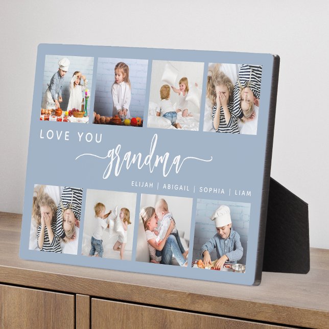 Plaque Photo Love You Grandma 8 Photo Collage Dusty Blue (Créateur téléchargé)