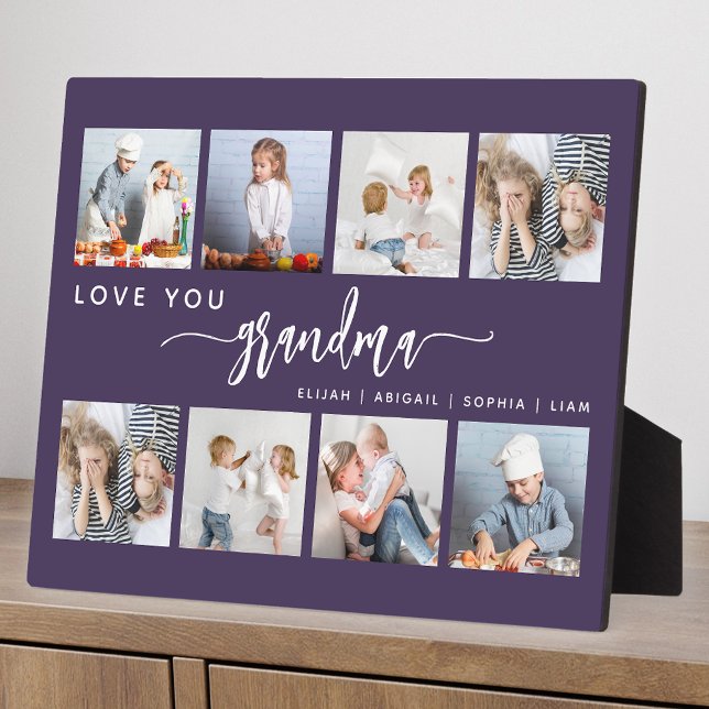 Plaque Photo Love You Grandma 8 Photo Collage Purple (Créateur téléchargé)