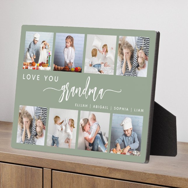 Plaque Photo Love You Grandma 8 Photo Collage Sage Green (Créateur téléchargé)