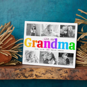 Plaque Photo Love You Grandma Colorful Bold 6 Photo Collage