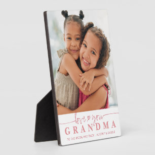 Plaque Photo LOVE YOU GRANDMA Photo Script manuscrit Coeur