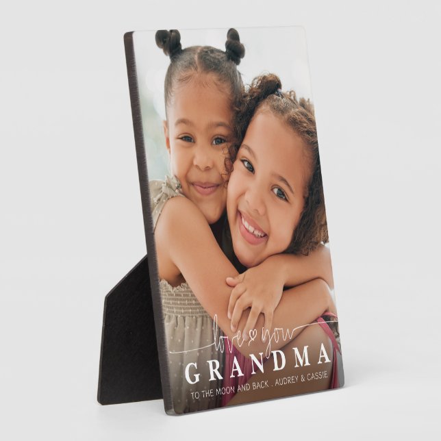 Plaque Photo LOVE YOU GRANDMA Script photo Coeur Overlay (Côté)