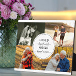 Plaque Photo Loved Beyond Words Sand Remembrasser Photo blanche<br><div class="desc">Souvenir Photo Plaque en souvenir d'un être cher. Le texte du centre dit "aimé au-delà des mots, manqué au-delà des mesures" et est écrit dans un script élégant et la typographie majuscule moderne. Le modèle photo est mis en place pour vous d'ajouter 4 de vos photos préférées pour créer votre...</div>