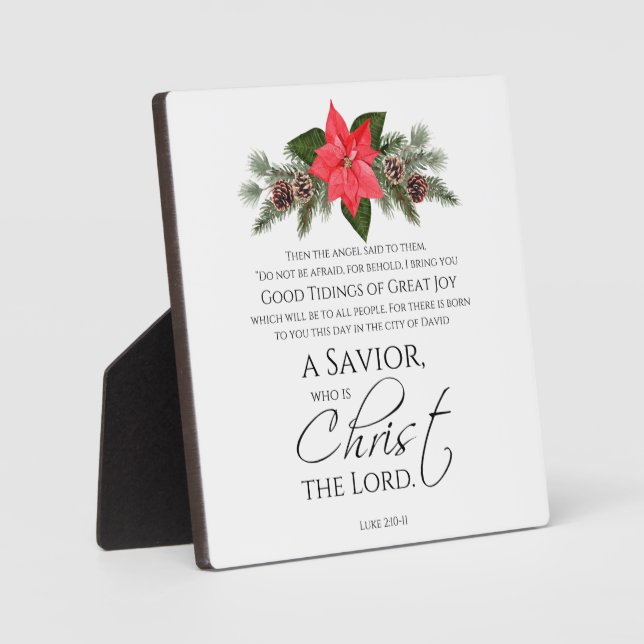 Plaque Photo Luc 2:10-11 Bon Tidings Poinsettia Noël (Recto)