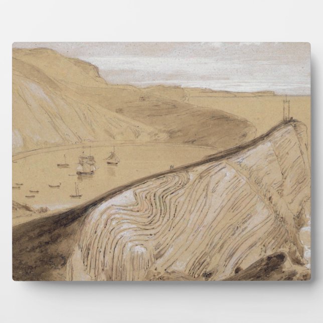 Plaque Photo Lulworth Cove (w/c, gouache et graphite sur beige (Devant)