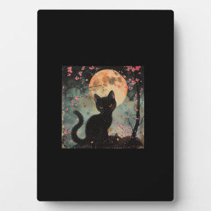 Plaque Photo Lune rouge mystique avec chat noir et Sakura