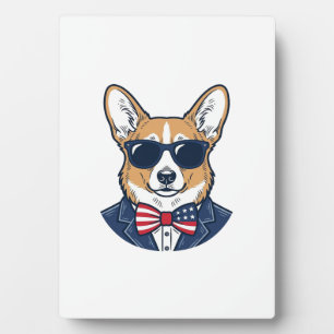 Plaque Photo Lunettes de soleil Corgi patriotiques Art vectorie