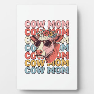 Plaque Photo Lunettes de soleil rétro Cow Mom gravure vintage D