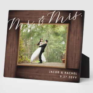 Plaque Photo M. Rustic & Mrs Elegant Script Mariage Photo