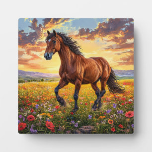 Plaque Photo Magnifique cheval brun en course