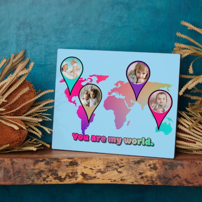 Plaque Photo Magnifique Multicolor World Map Photo Collage (Côté)