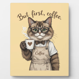 Plaque Photo Mais d'abord, chat café