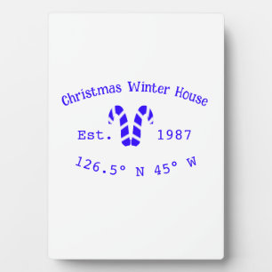 Plaque Photo Maison de Noël hivernale cannes de bonbon bleues a
