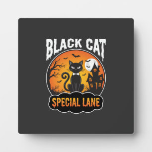 Plaque Photo Maison Hantée Chat Noir Halloween Design Lune