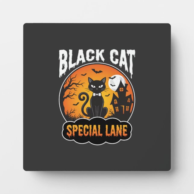 Plaque Photo Maison Hantée Chat Noir Halloween Design Lune (Devant)