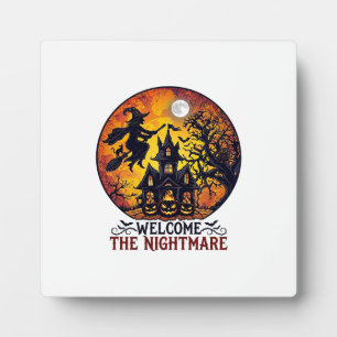 Plaque Photo Maison Hantée Halloween Bienvenue Cauchemar Volant