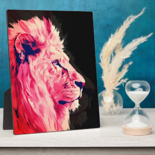 Plaque Photo Majesté Lion Rose sur Toile Noire