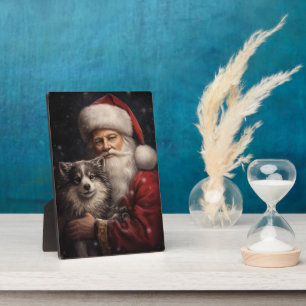 Plaque Photo Malamute d'Alaska avec le Père Noël de Noël