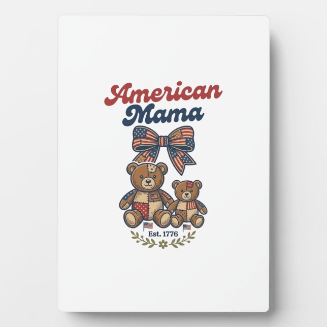 Plaque Photo Mama Américaine Ours Patriote Patchwork Vector Des (Devant)