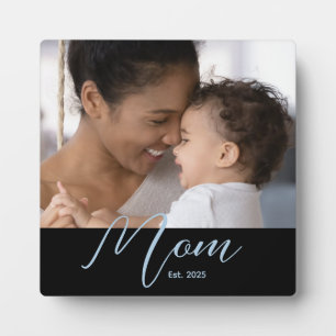 Plaque Photo Maman a établi une photo personnalisée en bleu mod