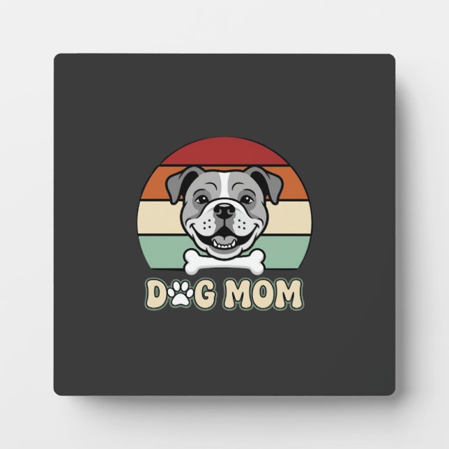 Plaque Photo Maman Chien Rétro Bulldog Vectoriel (Devant)