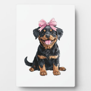 Plaque Photo Maman Chienne Fille Rottweiler Ruban Coquette Rose