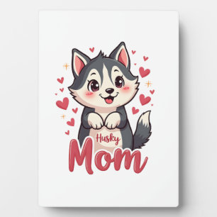 Plaque Photo Maman de chien Husky Design Kawaii Mignon