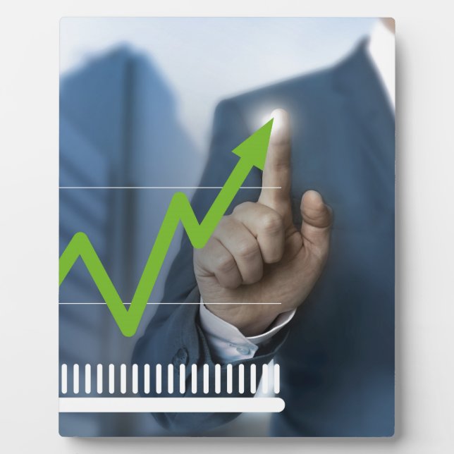 Plaque Photo Man showing stock price touchscreen concept (Devant)