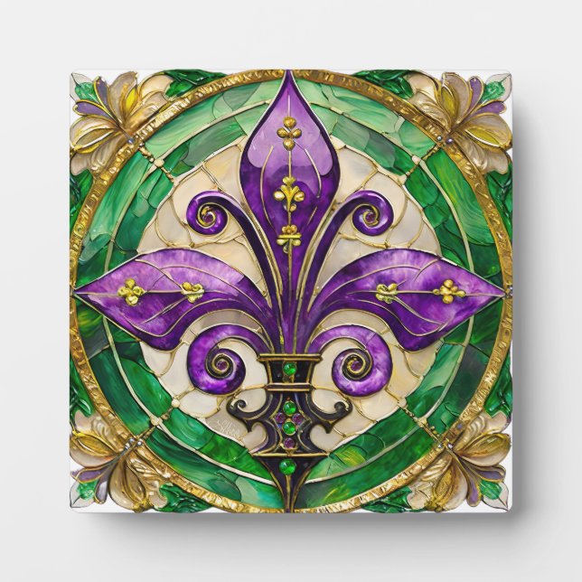 Plaque Photo Mardi Gras Vitrail Fleur de lis (Devant)
