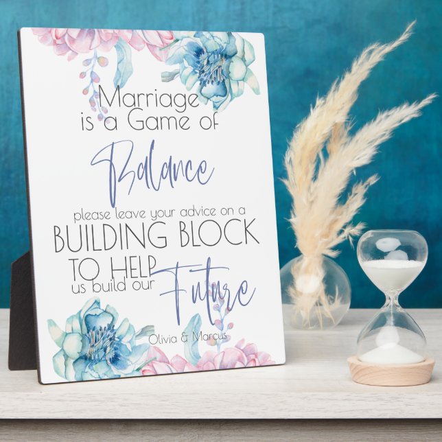 Plaque Photo Mariage | Ciel Bleu et Bubblegum Pink Peonies (Côté)