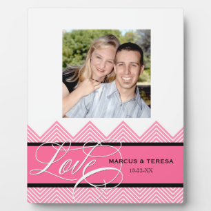 Plaque Photo Mariage Engagé Chic Chevron Moderne Personnalisé