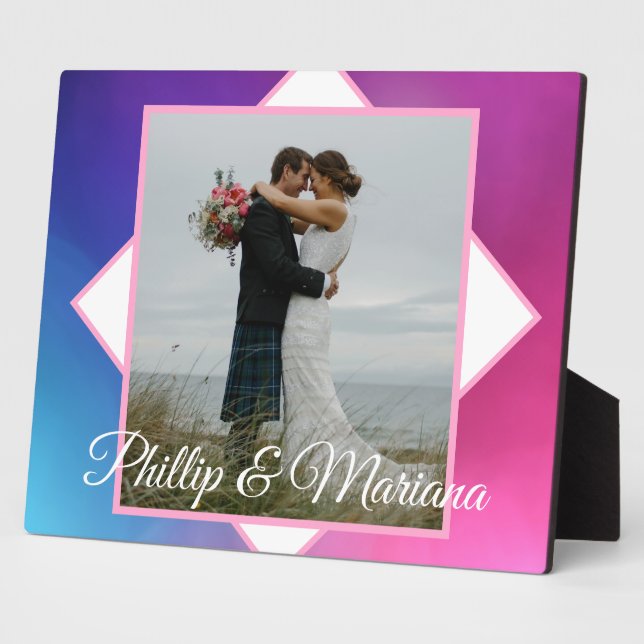 Plaque Photo Mariage Moderne Rose et Bleu (Côté)