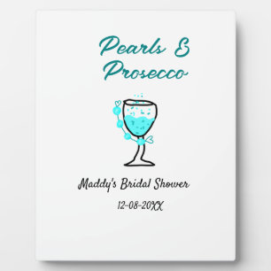 Plaque Photo Mariage perles et prosecco nom bleu noir 