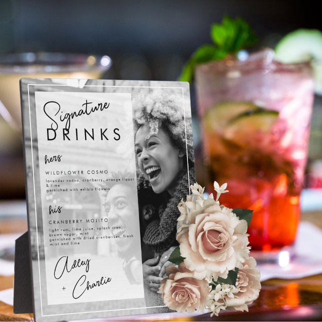 Plaque Photo Mariage photo noir blanc Couple Signature Boire (Créateur téléchargé)