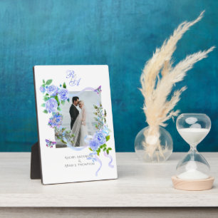 Plaque Photo Mariage photo Rose bleu ruban
