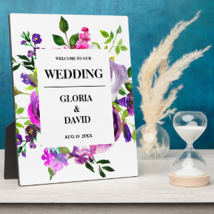 Plaque Photo Mariage romantique floral violet de bienvenue