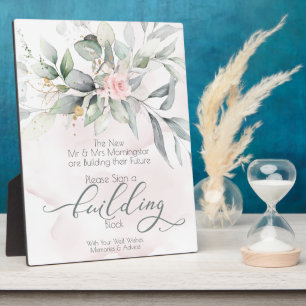 Plaque Photo Mariage   Rose d'aquarelle rose BOHO Bloc de const