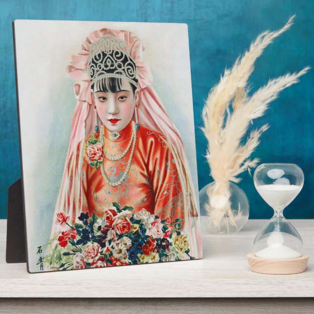 Plaque Photo Mariée en rouge lors d'un mariage chinois à Shangh (Côté)