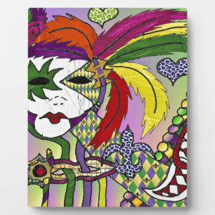 Plaque Photo Masque à plumes de Mardi Gras psychédélique