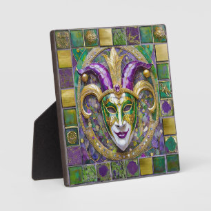 Plaque Photo Masque de Jester Mardi Gras Violet Vert Or