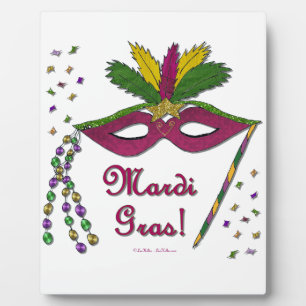Plaque Photo Masque de Mardi Gras Plumes Perles