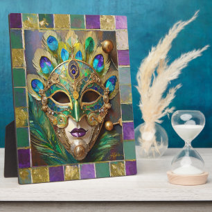 Plaque Photo Masque de plumes de paon en céramique Mardi Gras G
