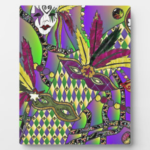 Plaque Photo Masques à plumes de Mardi Gras psychédéliques