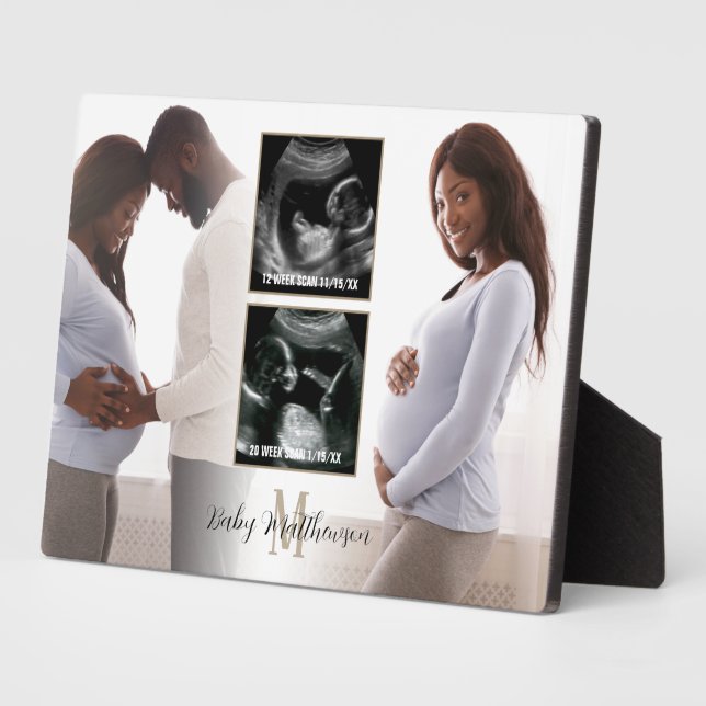 Plaque Photo Maternité 4 photos Superposer Monogramme initial (Côté)