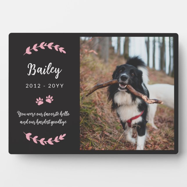 Plaque Photo Matte Black Pink Paws Vert Photo Pet Memorial (Devant)