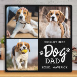 Plaque Photo Meilleur chien DAD personnalisé 3 photo Collage<br><div class="desc">Le meilleur papa de chien du monde... Surprenez votre chien préféré Papa cette Fête des pères, Anniversaire ou Noël avec cette plaque de collage photo de animal de compagnie super mignon personnalisée. Customisez cette plaque photo de papa chien avec vos 3 photos préférées de chien, et le nom de votre...</div>