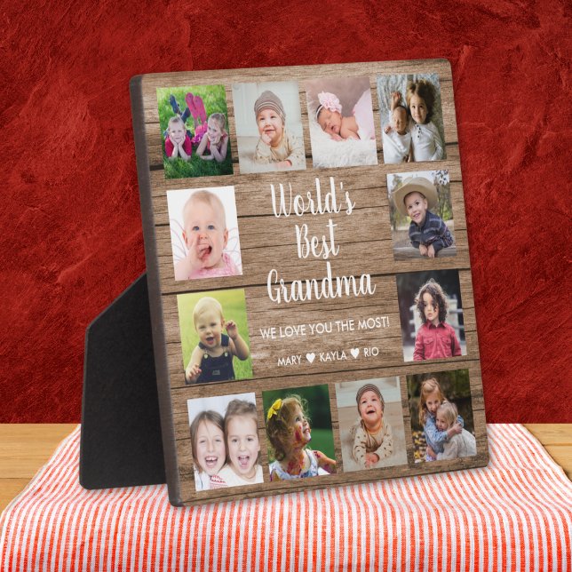 Plaque Photo Meilleur grand-mère grand-enfants 12 photo Collage (World's Best Grandma Grandkids 12 Photo Collage Plaque)