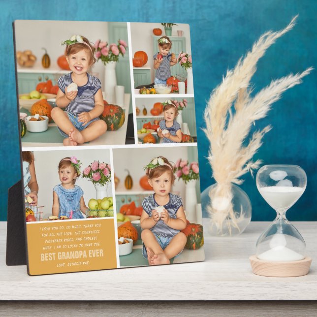 Plaque Photo Meilleur Grand-Père | Collage photo couleur bloc (Côté)